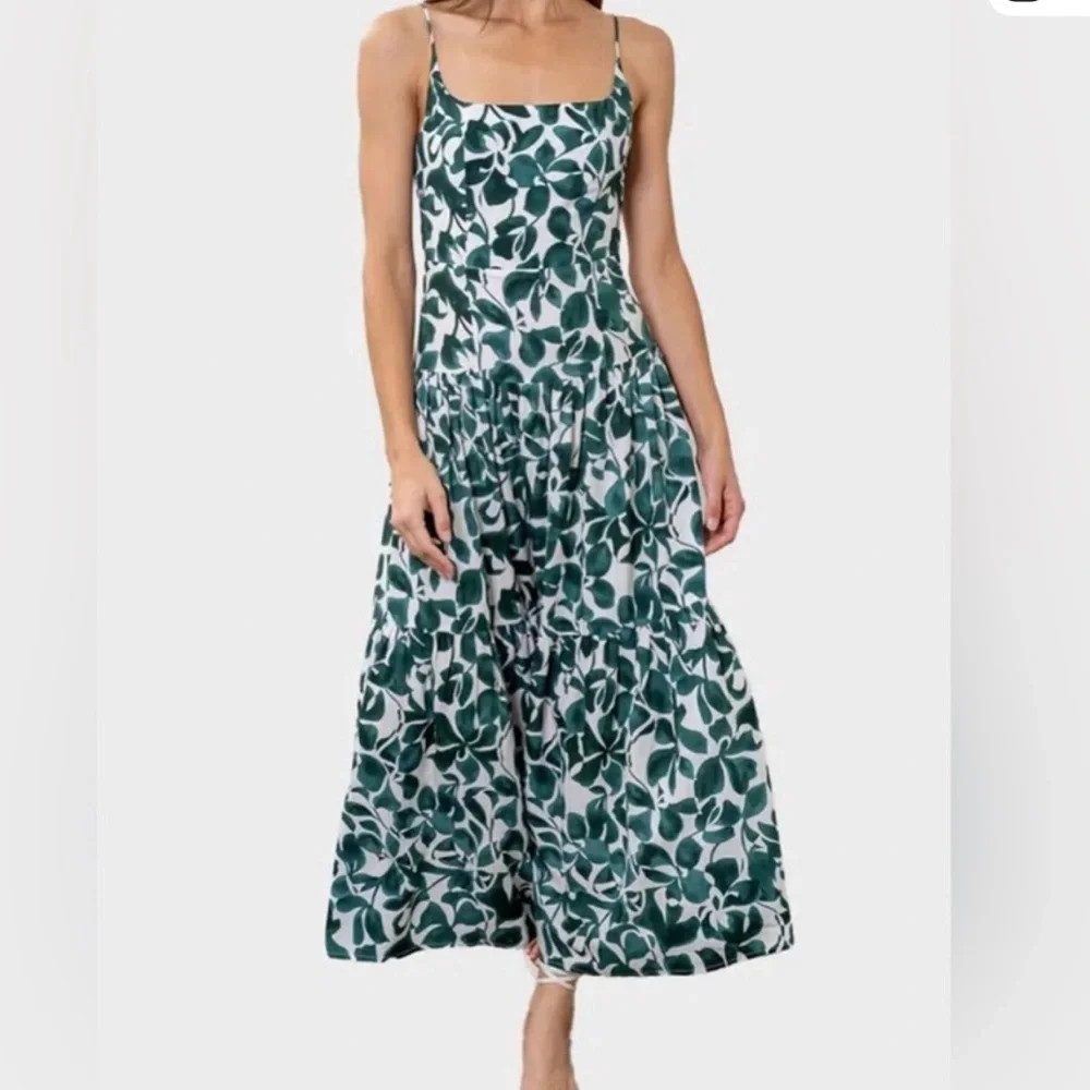 Moon River Green Leaf Midi Dress - Picture 2 of 2
